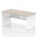 Impulse 1600 x 800mm Straight Office Desk Grey Oak Top White Panel End Leg Workstation 2 x 1 Drawer Fixed Pedestal I004951