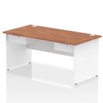 Impulse 1600 x 800mm Straight Office Desk Walnut Top White Panel End Leg Workstation 2 x 1 Drawer Fixed Pedestal I004954