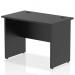 This image features a sleek black top panel end leg desk, measuring 1000 x 600mm, part of the Dynamic Panel End Desks Impulse series. The desk has a straight design and a modern, professional appearance.