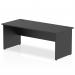 The photo shows a sleek and modern Dynamic Panel End Desk in black, measuring 1000 x 800mm. The desk features a straight design and is supported by panel end legs, giving it a clean and professional look.