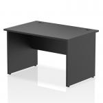 This picture shows a sleek and modern Dynamic Panel End Desk, featuring a black top panel and versatile 1200 x 800mm size. Its straight design is accented by sturdy panel end legs, making it a stylish and functional addition to any office space.