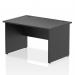 This picture shows a sleek and modern Dynamic Panel End Desk, featuring a black top panel and versatile 1200 x 800mm size. Its straight design is accented by sturdy panel end legs, making it a stylish and functional addition to any office space.