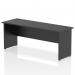 The image shows a sleek, modern office desk with a black top and panel end leg. The 1800 x 600mm straight desk has a dynamic design that is perfect for any workspace.