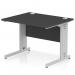 The Dynamic Cable Managed Desks Impulse straight office desk features a sleek black top and silver cable managed legs. It measures 1000 x 800mm and is designed for efficient cable management.
