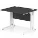 This photo features a sleek black office desk, measuring 1000 x 800mm, with a white cable managed leg for a clean and organized workspace. The dynamic design is perfect for a modern and efficient office setting.