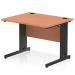 The photograph shows a modern and functional office desk. It features a beech wood top and black cable managed legs, creating a sleek and streamline look. The desk measures 1000 x 800mm and is part of the Dynamic Cable Managed Desks Impulse collection.