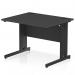 This picture shows a sleek, modern office desk with a black top and black cable managed legs. It is 1000 x 800mm in size and designed for dynamic cable management. The desk has a straight design and is perfect for any professional workspace.