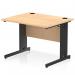 The dynamic cable managed desks, Impulse 1000 x 800mm, have a straight office desk design with a maple top and black cable managed leg. The image shows a sleek and modern desk with clean lines and a spacious work surface. The cable management system keeps cords and wires organized for a tidy workspace.