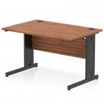 The image shows a sleek and modern walnut top office desk measuring 1200 x 800mm. The black cable managed leg adds to the overall dynamic look and functionality of the desk.