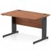The image shows a sleek and modern walnut top office desk measuring 1200 x 800mm. The black cable managed leg adds to the overall dynamic look and functionality of the desk.
