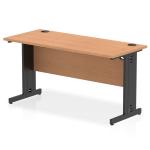 Impulse 1400 x 600mm Straight Office Desk Oak Top Black Cable Managed Leg I005016