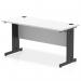 This photograph features a sleek and modern Dynamic Cable Managed Desks Impulse, measuring 1400 x 600mm. The straight office desk boasts a clean white top and a black cable managed leg for organization and seamless design.