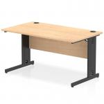 The image shows a sleek and modern office desk, measuring 1400 x 800mm, with a maple top and black cable managed legs. The cables are neatly organized and hidden for a tidy workspace. This desk is perfect for any dynamic and efficient office setting.