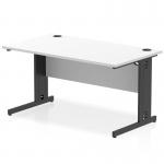 This picture features a white top office desk measuring 1400 x 800mm, with a sleek and modern design. The straight desk is supported by black cable managed legs, giving it a dynamic and organized look. Perfect for any office space.