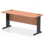This image features a dynamic cable managed desk, measuring 1600 x 600mm, with a beech top and black cable managed leg. The desk is straight and well-organized, providing a sleek and modern look for any office space.