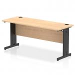 This photo features a Dynamic Cable Managed desk with a 1600 x 600mm straight office desk top in maple, supported by black cable managed legs. The desk is sleek and modern, with efficient cable management for a clean and organized workspace.