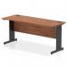 The picture of the Dynamic Cable Managed Desks Impulse 1600 x 600mm Straight Office Desk shows a sleek, modern design with a walnut top and black cable managed leg. The desk is spacious and well-organized, providing ample room for work. The cable management system keeps cords and wires neat and tidy. Perfect for any contemporary office space.