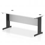 This image features a sleek white desk with black cable managed legs. The dynamic design allows for efficient cable management and the size of 1600 x 600mm is ideal for office use.