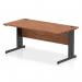 This image features a sleek and modern dynamic cable managed desk. The desk has a smooth walnut top and is supported by black cable managed legs for a clean and organized workspace. Designed for functionality and style in the office.