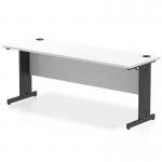 A sleek and modern white top straight office desk, measuring 1800 x 600mm, with black cable managed legs. Cable management allows for a clutter-free workspace and dynamic design adds a touch of sophistication to any office environment.