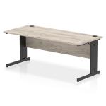 Impulse 1800 x 800mm Straight Office Desk Grey Oak Top Black Cable Managed Leg I005049