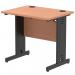 This image features a sleek, modern office desk with a beech top and black cable-managed legs. The desk measures 800 x 600mm and is part of the Dynamic Cable Managed Desks Impulse collection. The clean lines and thoughtful design make it a great addition to any workspace.