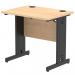 The photograph shows a dynamic cable managed desk with a maple top and black cable managed legs. The desk measures 800 x 600mm and has a straight design. The cable management system is clearly visible, making this desk ideal for a modern and organized office space.