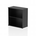 This image showcases a sleek and modern dynamic low bookcase with a bold black finish. Standing at 800mm tall, it features multiple shelves to display books and decorative items in a stylish and organized way. The design adds a touch of elegance and functionality to any space.