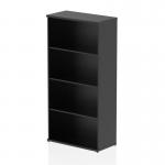 This photo showcases a sleek and modern black 1600mm bookcase, with dynamic large shelves that provide ample storage space. The bold design and sturdy construction of this impulse bookcase add a touch of sophistication to any room.