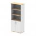 In the picture, there are two tall cupboards with open shelves, one in maple and the other in white, both with white doors. The cupboards have a dynamic design and measure 2000mm in height. They provide ample storage space and a modern touch to any room.