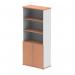 The photograph captures a set of dynamic tall cupboards, measuring 2000mm, with open shelves and beech and white finishes. The doors are made of beech wood, adding a natural touch to the modern design. The combination of colors and sleek lines gives off a minimalist and contemporary vibe.