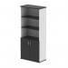 In the picture, there are two tall cupboards with open shelves, standing at 2000mm tall. The cupboards are in a black and white color scheme, with black doors. The overall look is sleek and modern, with a dynamic touch.