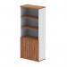 The photograph captures a sleek and modern walnut and white tall cupboard with open shelves, standing at 2000mm tall. Its dynamic design features a white exterior and walnut doors, exuding sophistication and style. The clean lines and functional shelves make this cupboard a practical and aesthetically pleasing addition to any space.
