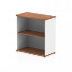 The photograph of the dynamic low bookcases Impulse 800mm bookcase in walnut and white showcases a sleek and modern design, with clean lines and a minimalist aesthetic. The alternating colors of walnut and white add visual interest, while the low height makes it perfect for versatile use in any room.