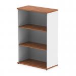 The photograph features a dynamic large bookcase, measuring 1200mm, in a stunning combination of walnut and white. The bookcase is stylish and modern, with clean lines and plenty of storage space for books and other items. It would make a striking addition to any room.