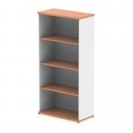 This picture features dynamic large bookcases, measuring 1600mm, with an Impulse design in a sleek combination of beech and white. The open shelving and modern aesthetic make for an eye-catching addition to any space.