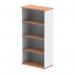 This picture features dynamic large bookcases, measuring 1600mm, with an Impulse design in a sleek combination of beech and white. The open shelving and modern aesthetic make for an eye-catching addition to any space.