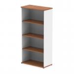 A stunning photograph of dynamic, large bookcases featuring the Impulse 1600mm Bookcase in beautiful walnut and white. The shelves are tall and spacious, ready to store all your favorite books and decor items. The sleek design and contrasting colors make this piece a modern and eye-catching addition to any space.