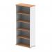 The photo shows two tall bookcases in oak and white, standing side by side. The dynamic design features multiple shelves and a contrasting color scheme, adding a touch of modernity to any space. The height of 2000mm adds visual impact and ample storage possibilities.