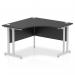 This photo showcases a sleek and modern Impulse 1200mm corner office desk in black with a silver cantilever leg. The desk features a dynamic corner design, providing ample space for work and storage. The overall aesthetic is professional and contemporary.