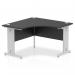 This image features a sleek, modern corner desk with a black top and silver cable managed legs. The desk is part of the Impulse 1200mm series and offers dynamic functionality for an efficient office space.