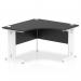 This photo shows a sleek, modern corner desk with a black top and white cable management legs. Its 1200mm size fits perfectly in any office space.
