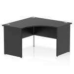 The image shows a sleek and modern 1200mm corner office desk, with a black top panel and end leg, from the Impulse line. The dynamic design creates a functional and stylish workspace for any office.