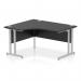 A sleek and modern office set-up with a 1400mm left crescent desk featuring a black top and silver cantilever leg. The dynamic left-hand design provides ample workspace and ergonomic support for increased productivity.