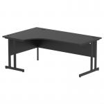 The image shows a sleek and modern 1800mm Dynamic Left Hand Desk from the Impulse collection. It features a black curved desktop and black cantilever legs, creating a stylish and dynamic look for any office space.
