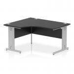 A sleek and modern office desk, the Dynamic Left Hand Desks Impulse features a 1400mm left crescent design with a black top and silver legs for a sophisticated look. Cable management keeps wires organized for a clutter-free workspace.