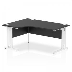Impulse 1600mm Left Crescent Office Desk Black Top White Cable Managed