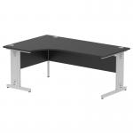 In the photograph, the impressive Dynamic Left Hand Desks Impulse 1800mm Left Crescent Office Desk can be seen with its sleek black desktop and silver cable managed leg. The curved design adds a modern touch to any office space.