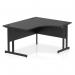The image shows a sleek, modern black crescent office desk with a dynamic right hand design. The 1400mm desk has a black top and is supported by black cantilever legs, giving it a contemporary and professional look.