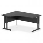 The image shows a sleek and modern Dynamic Right Hand Desks Impulse 1600mm Right Crescent Office Desk. It features a black top and black cantilever leg, giving off a professional and sophisticated look. This desk is perfect for any modern office setting.